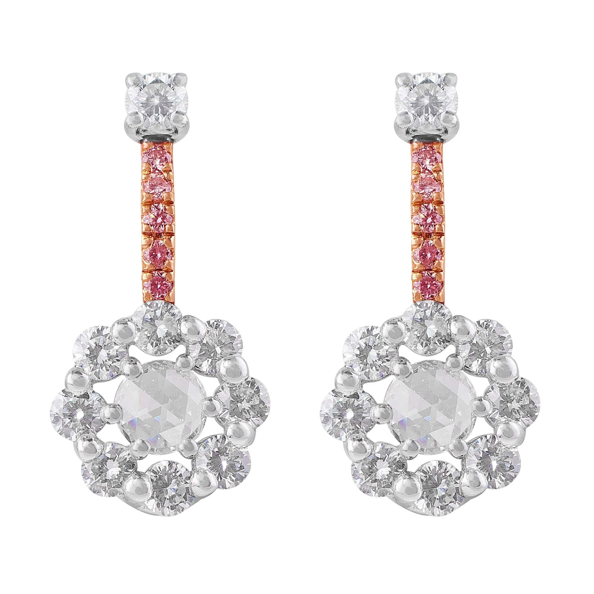 18k White Rose Gold Rose-Cut Diamond Drop Earrings