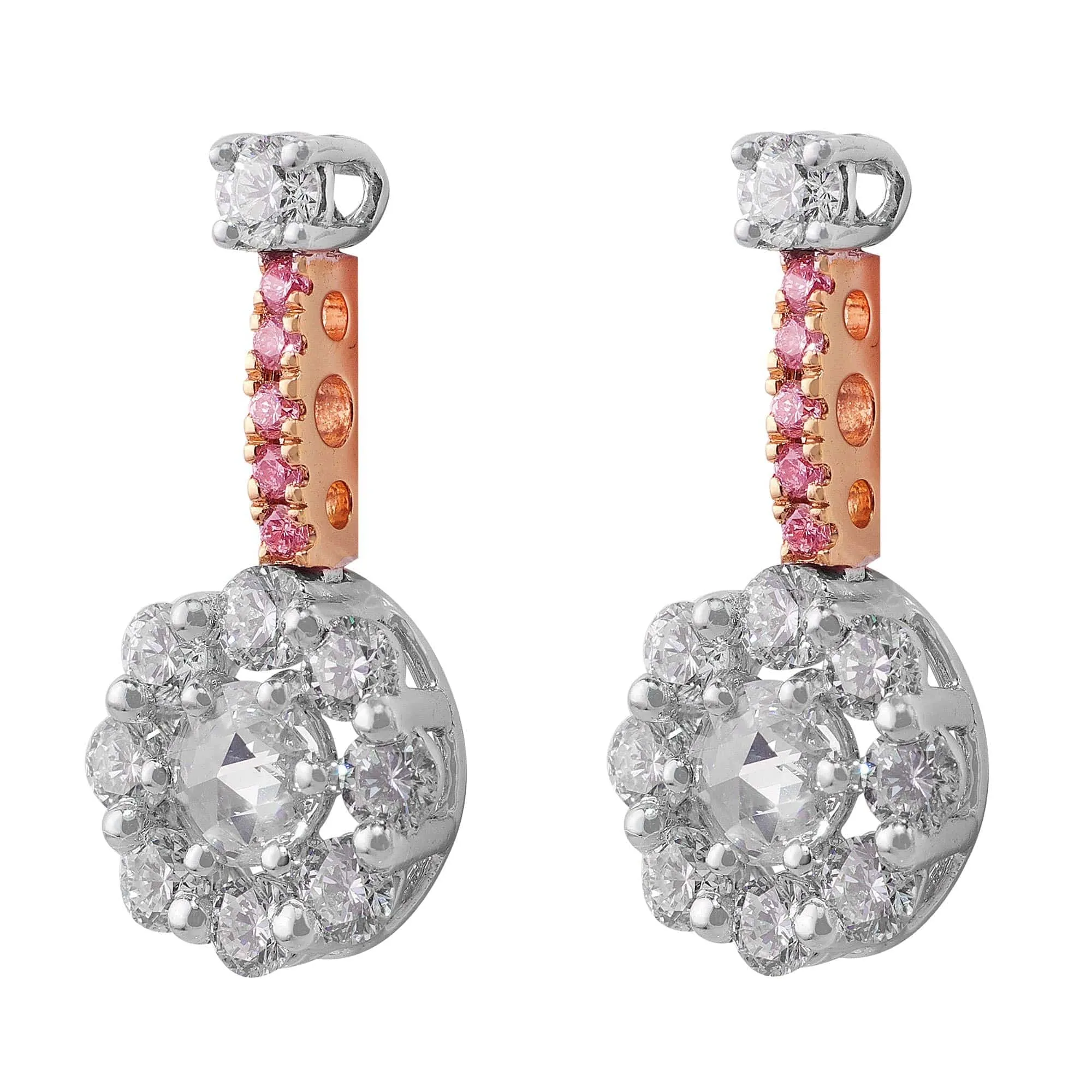 18k White Rose Gold Rose-Cut Diamond Drop Earrings