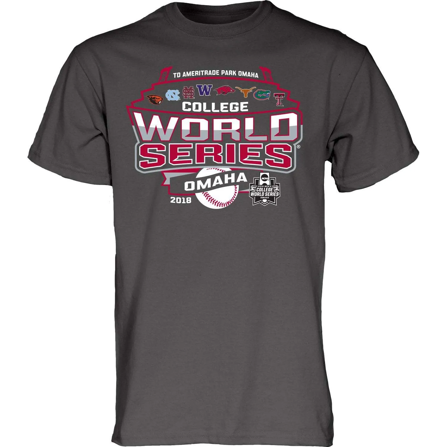 2018 NCAA College World Series CWS 8 Team Omaha Gray Cotton T-Shirt