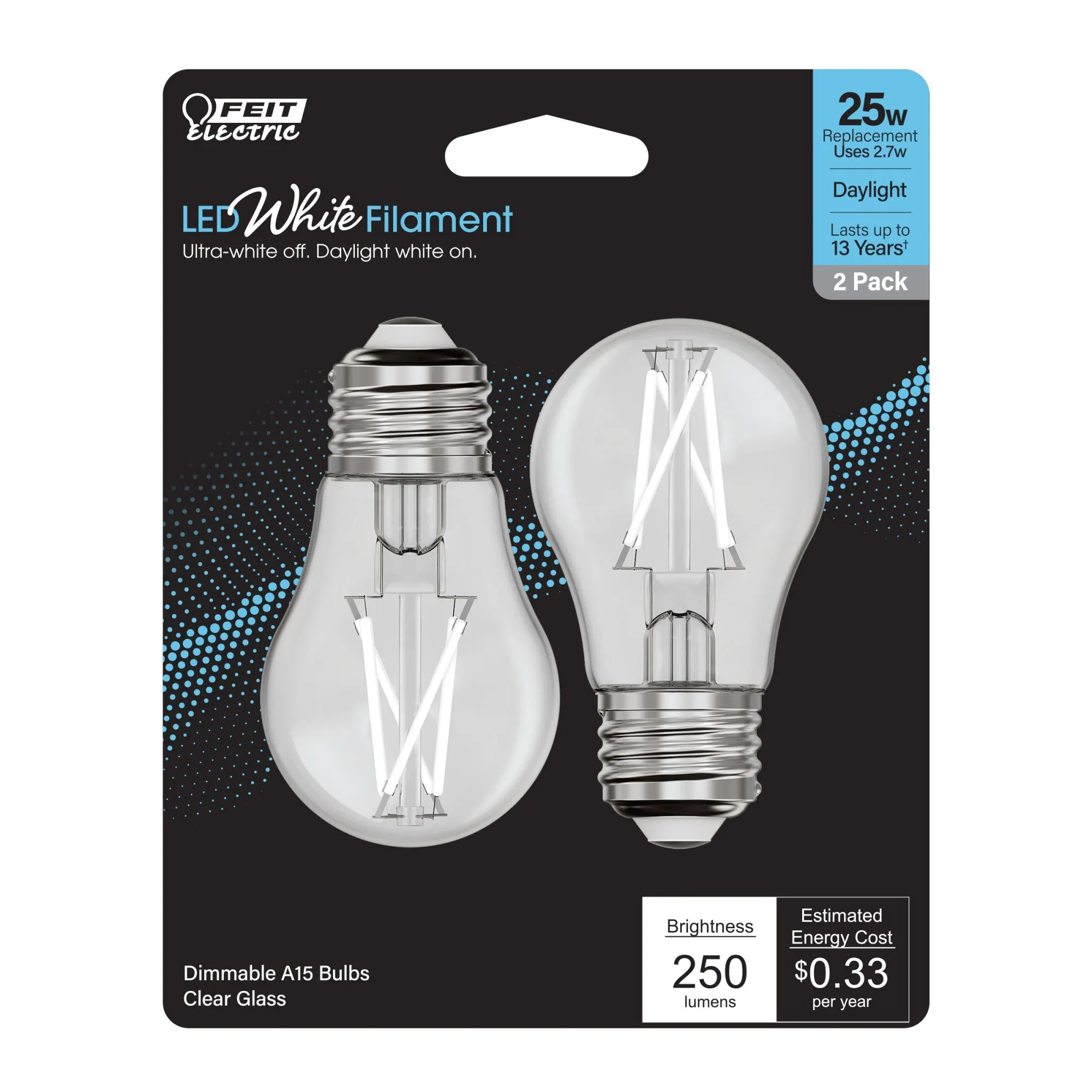 2.7W (25W Equivalent) Daylight (5000K) A15 E26 Base Exposed White Filament LED Light Bulb (2-Pack)