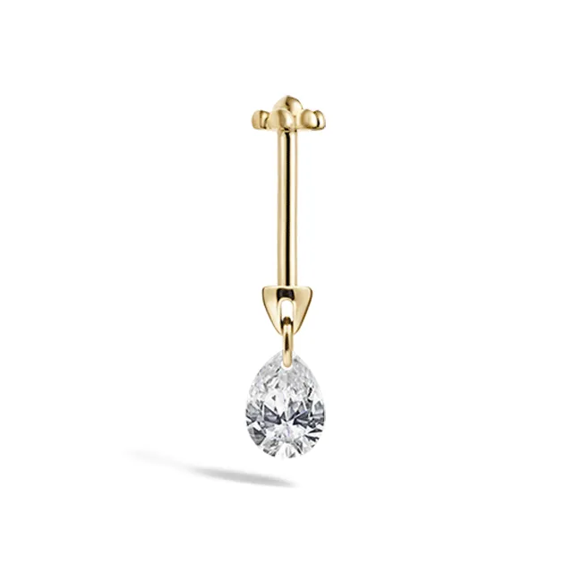 4mm Floating Pear Diamond Threaded Charm Earring by Maria Tash in 14K Yellow Gold.