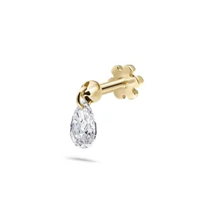 4mm Floating Pear Diamond Threaded Charm Earring by Maria Tash in 14K Yellow Gold.