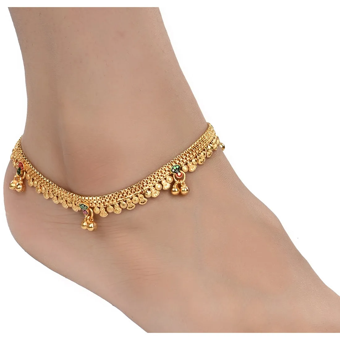 AanyaCentric Gold Plated Traditional Anklets Payal - Classic and Stylish for Women and Girls