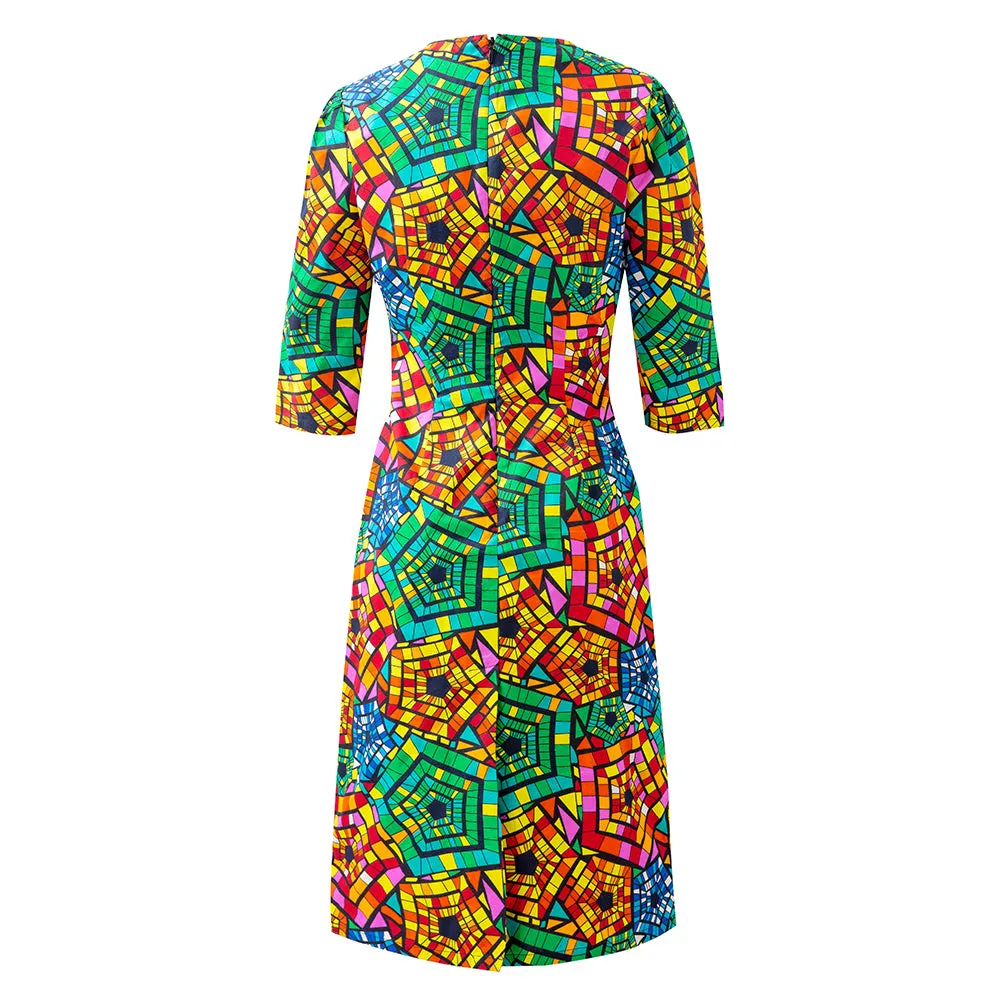 African Ankara Print Long Sleeve Dress