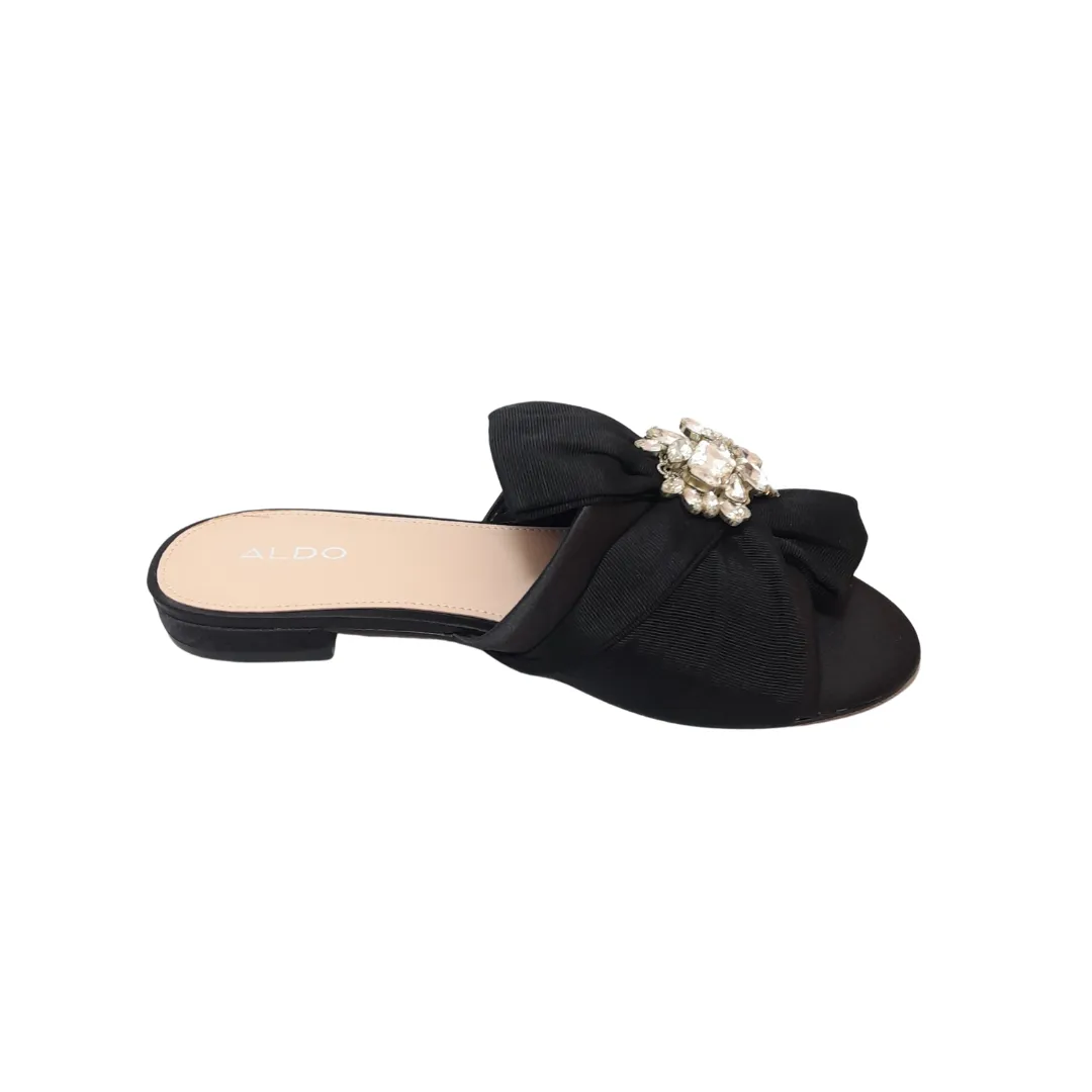 Nearly New ALDO Black Rhinestone Pleated Flats