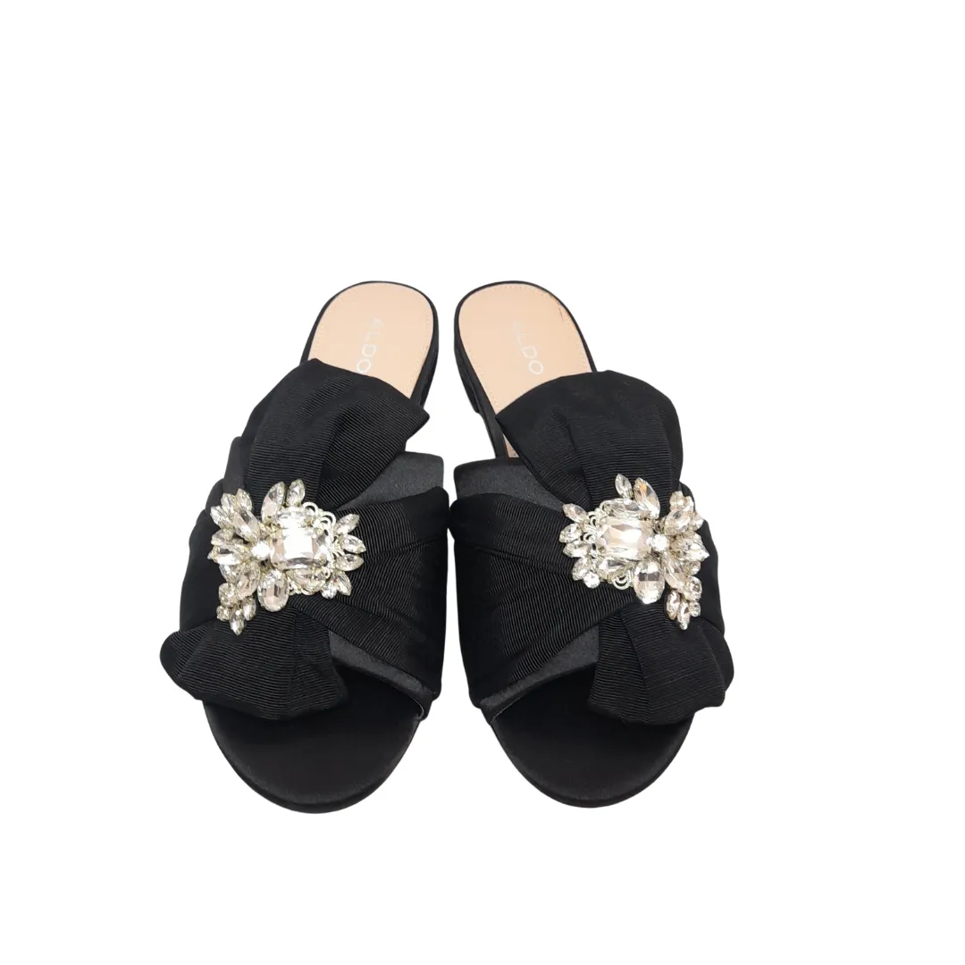 Nearly New ALDO Black Rhinestone Pleated Flats