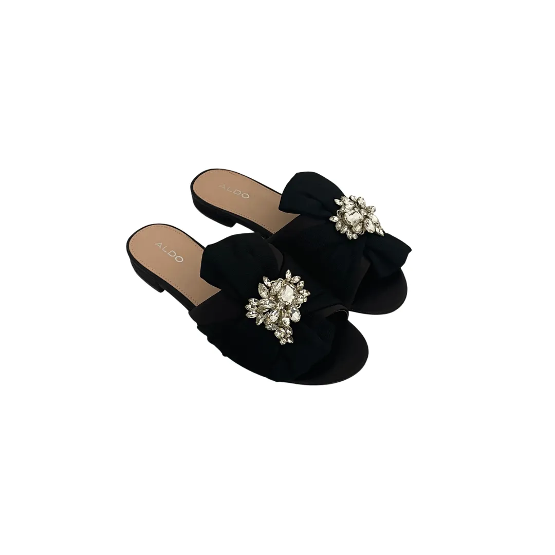 Nearly New ALDO Black Rhinestone Pleated Flats