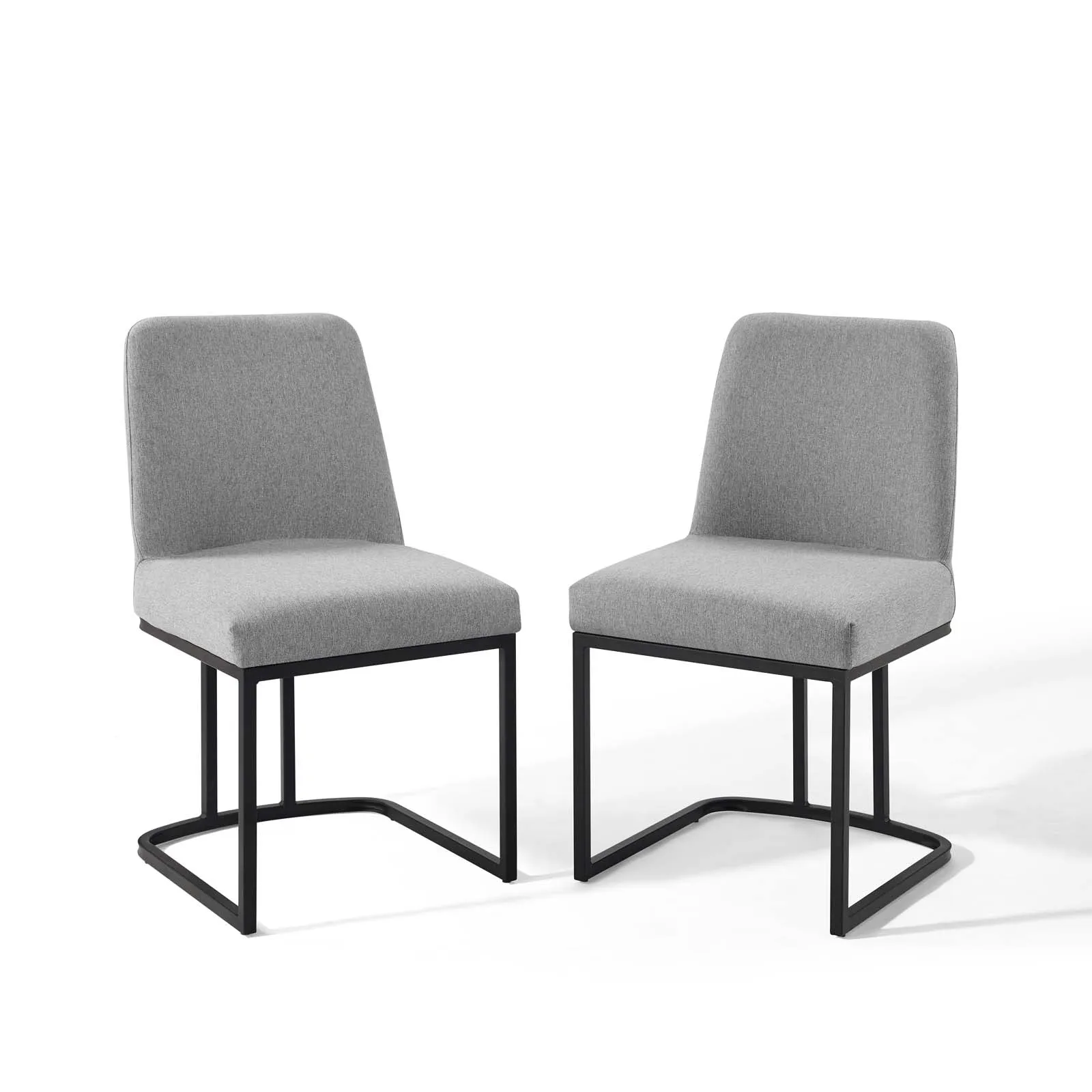 Amplify Sled Base Upholstered Fabric Dining Chairs - Set of 2 By Modway - EEI-5570 - Black Light Gray