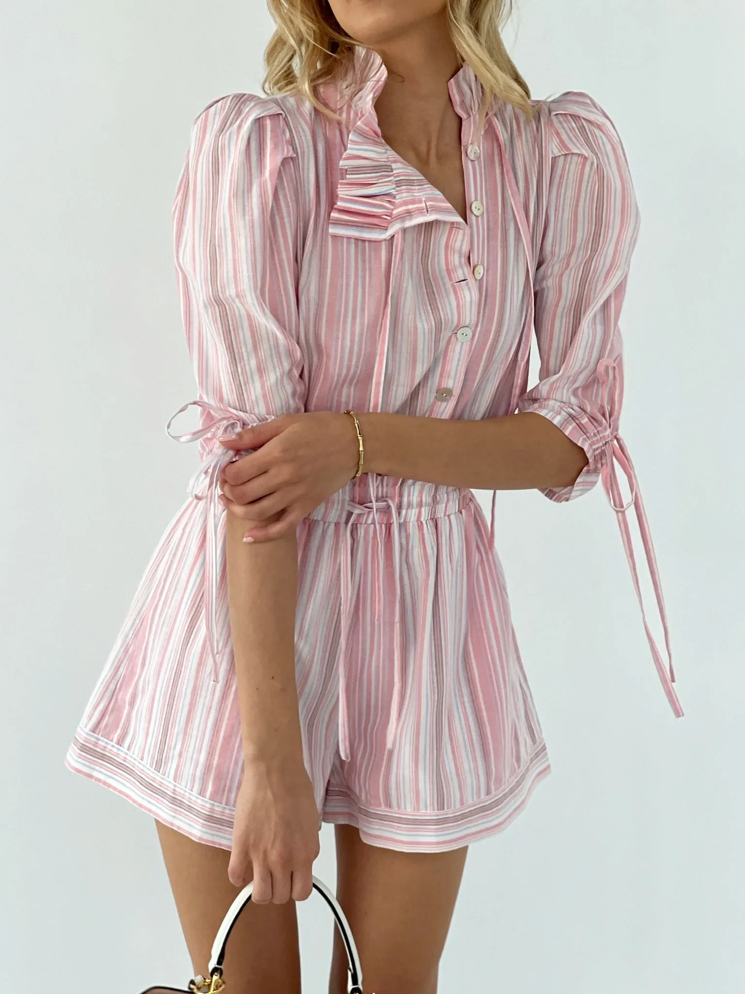 Anya Stripe Cotton Playsuit | Pink Mix