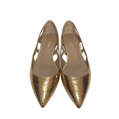 Aquazzura Forever Gold Metallic Leather Snake Printed  Ballet Flats | Brand New |