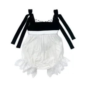 Audrey Black Velour Top and White Tulle Romper