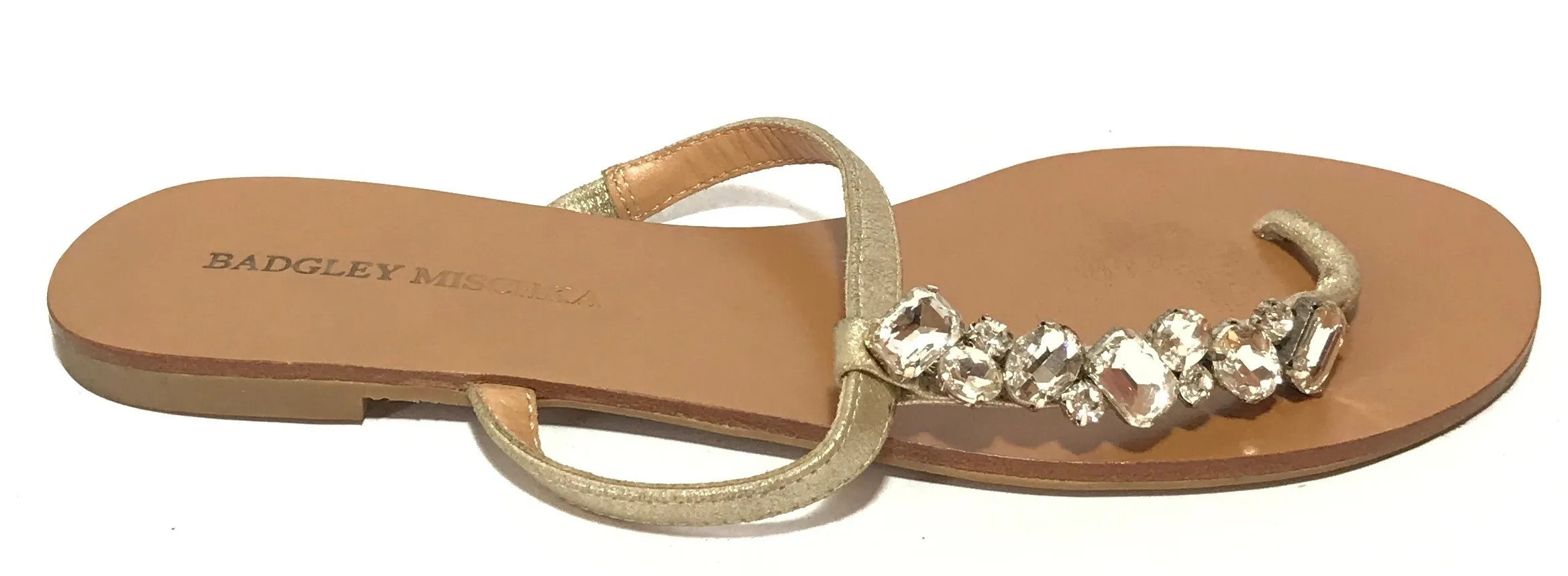 Badgley Mischka Gold Leather Rhinestone Flats | Gently Used |