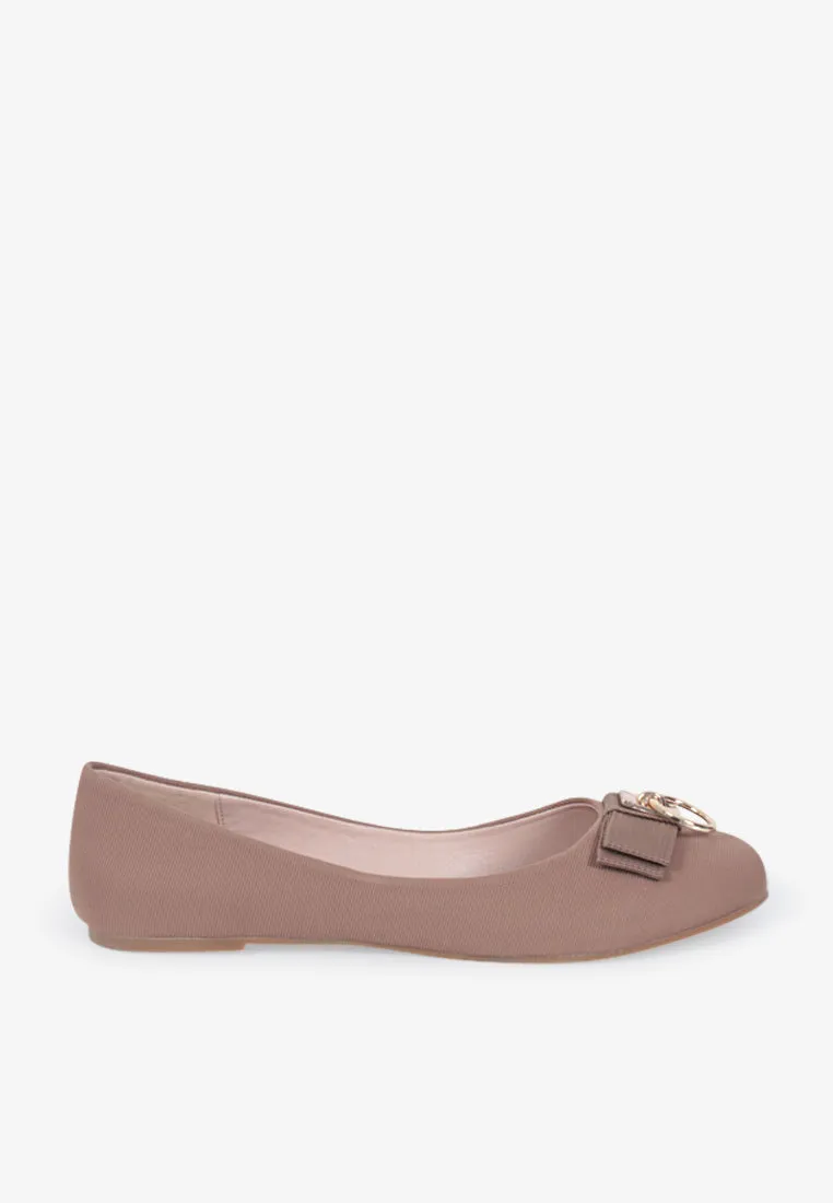 Ballerina Gold Charm Classic Flats - Brown