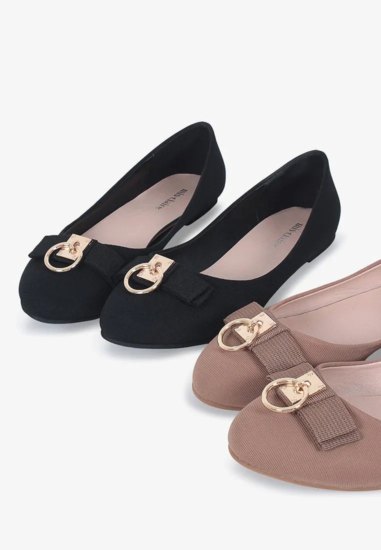 Ballerina Gold Charm Classic Flats - Brown