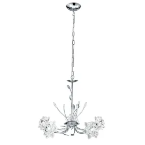 Bellis 5 Light Chrome Chandelier, Flower Glass