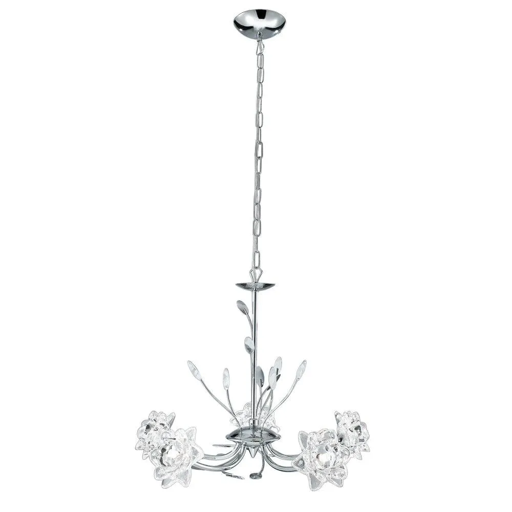 Bellis 5 Light Chrome Chandelier, Flower Glass