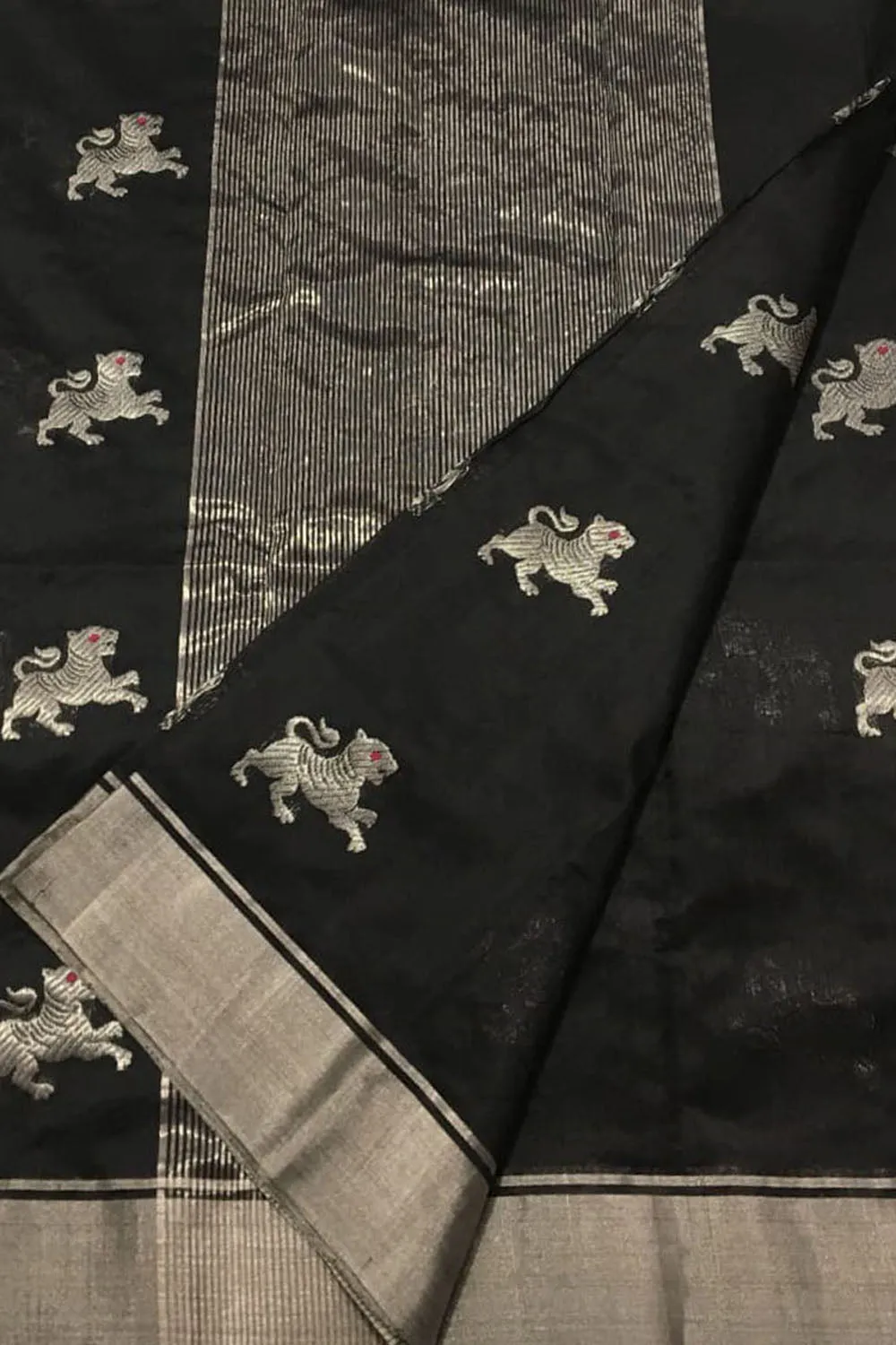 Black Chanderi Handloom Pure Silk Saree