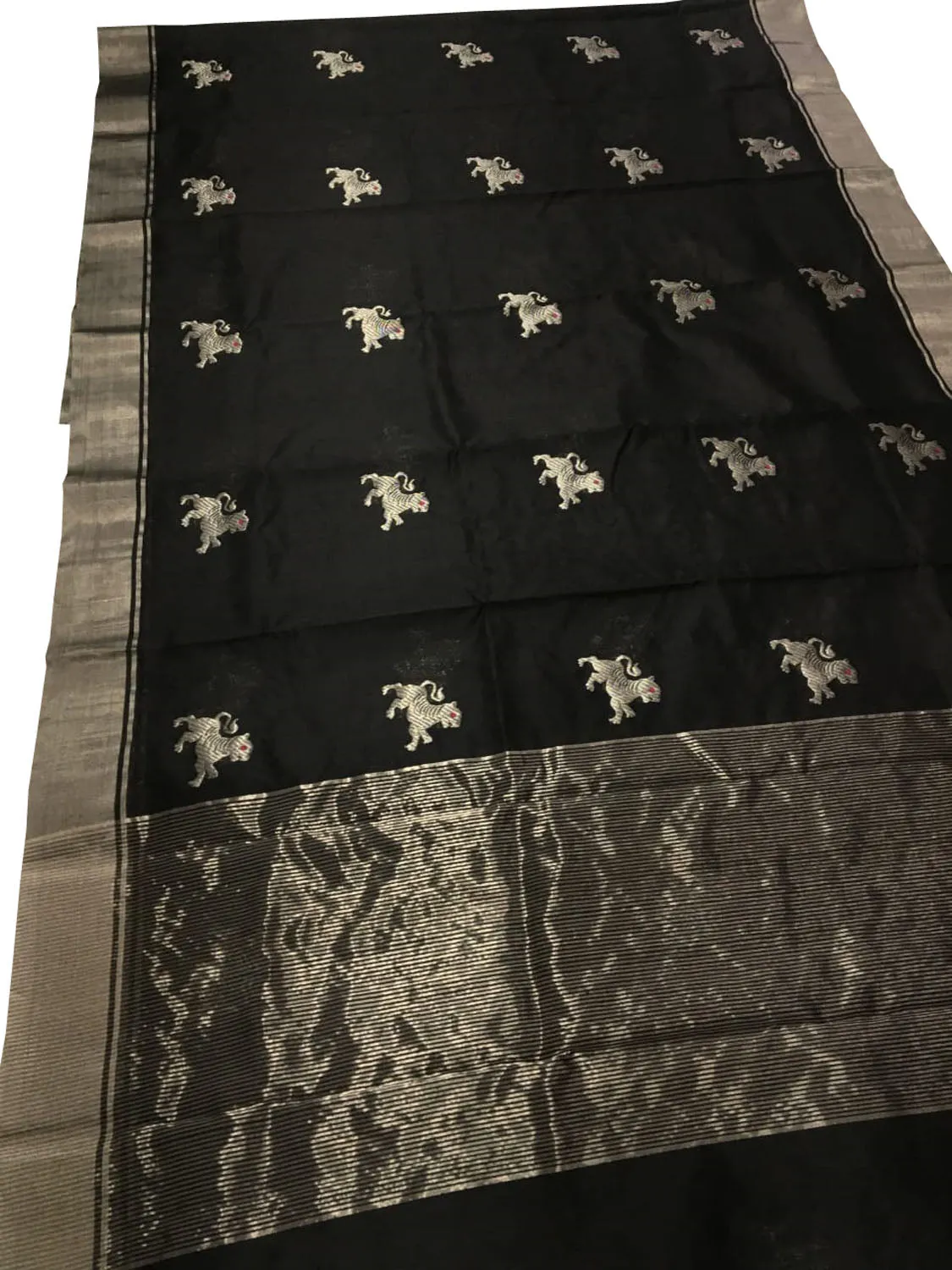 Black Chanderi Handloom Pure Silk Saree