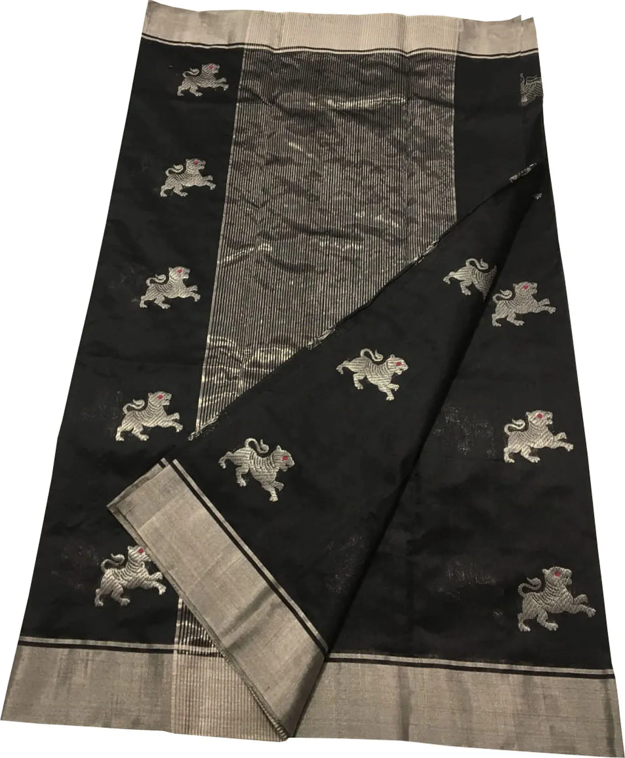 Black Chanderi Handloom Pure Silk Saree