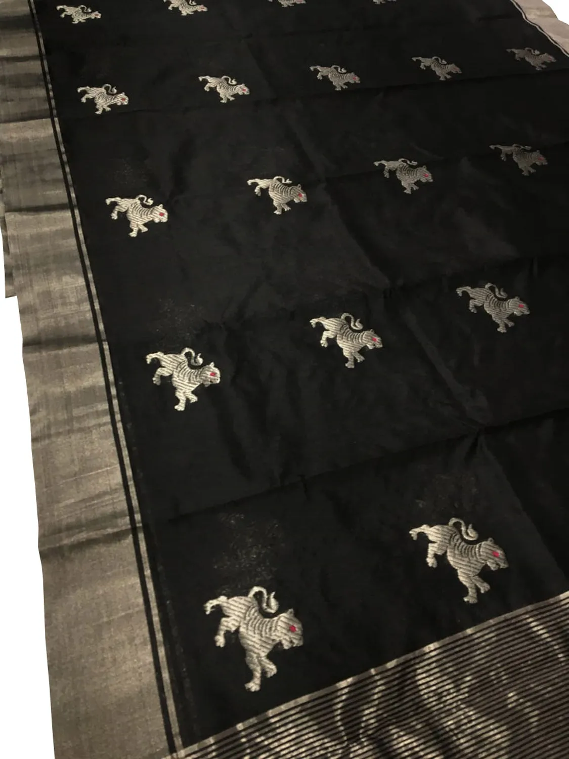 Black Chanderi Handloom Pure Silk Saree