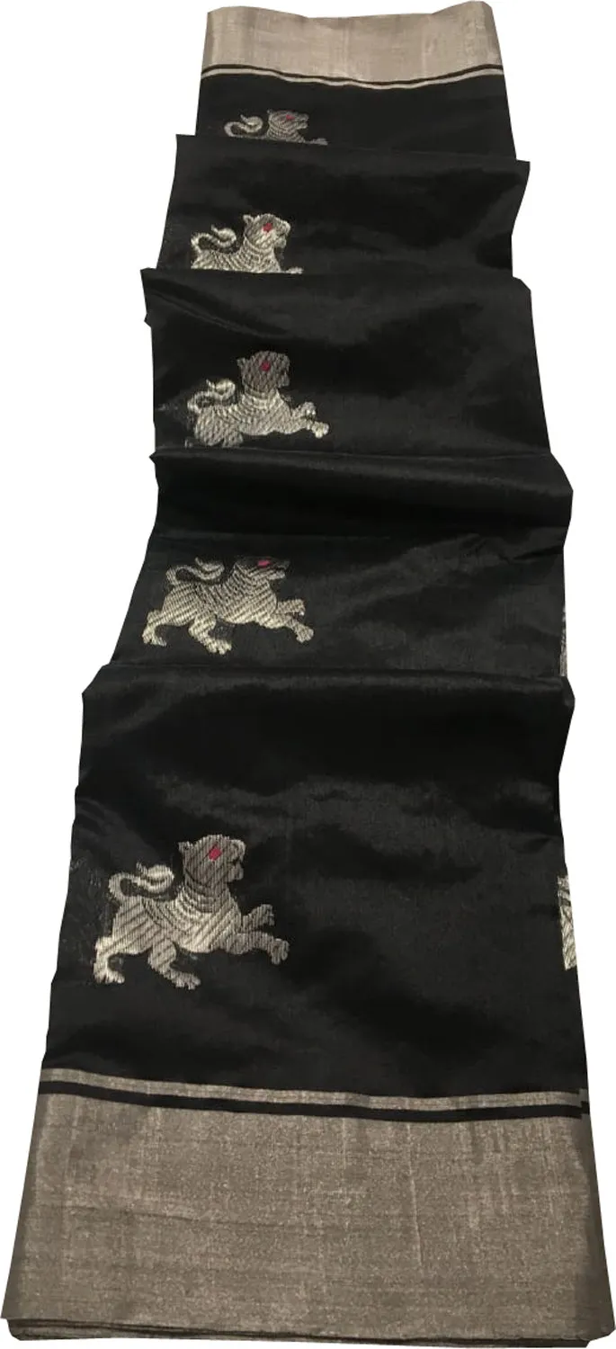 Black Chanderi Handloom Pure Silk Saree