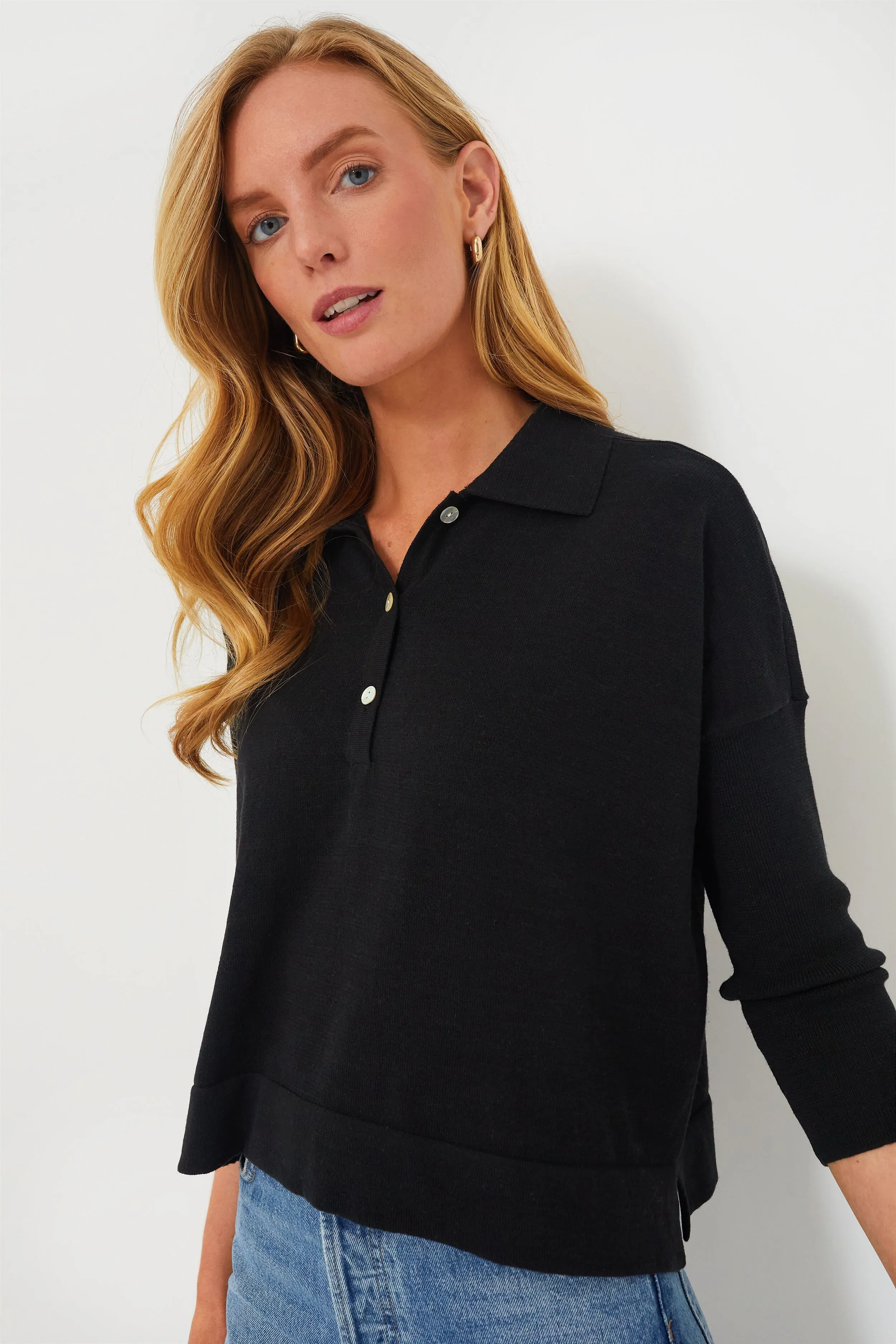 Black Clayton Long Sleeve Knit Polo