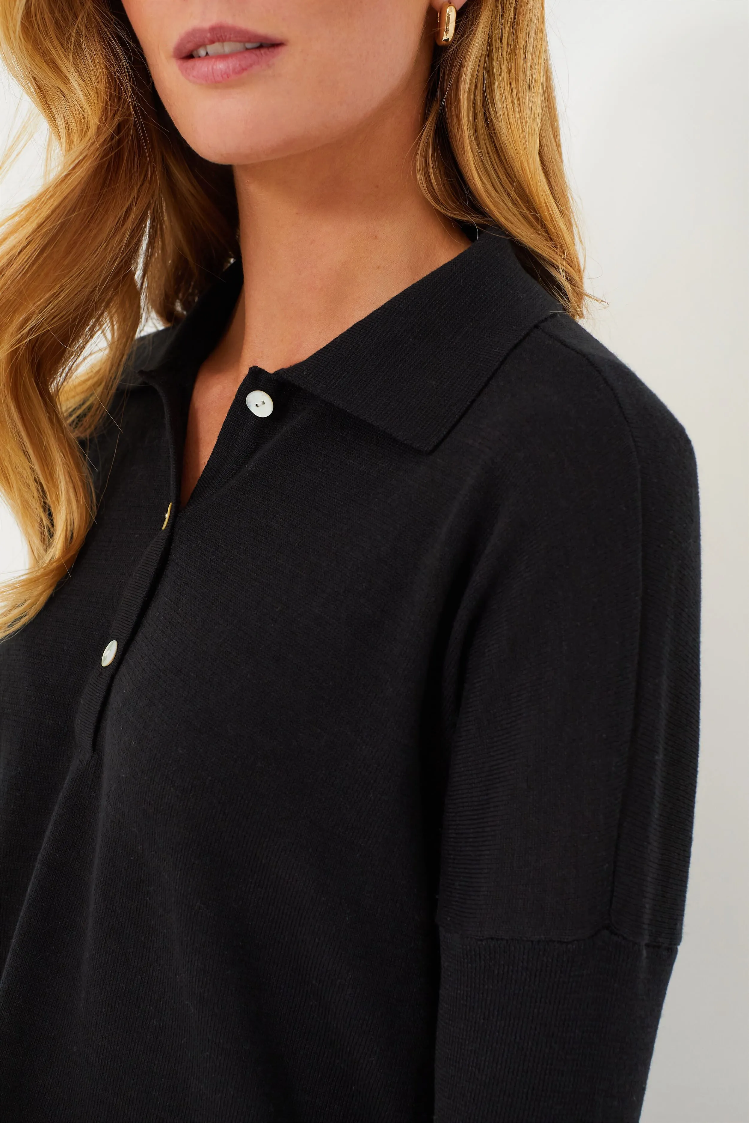 Black Clayton Long Sleeve Knit Polo