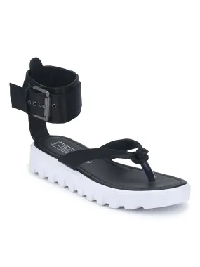 Black Crossover Ankle Strap Flats