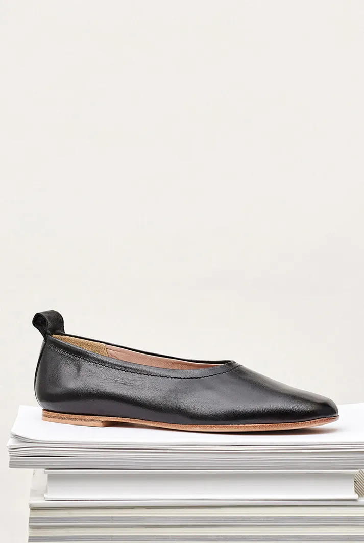 Black Leather Ballet Flats