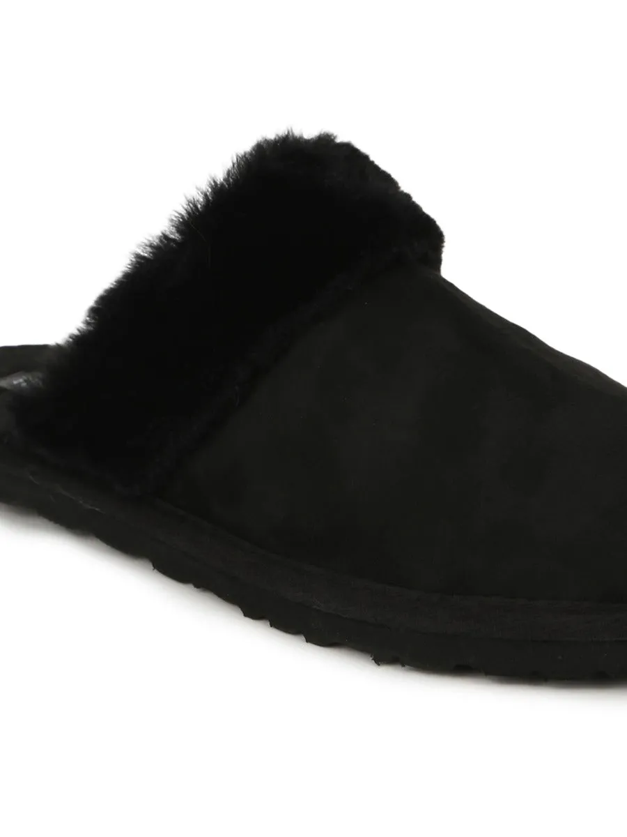 Black Micro Fuzzy Slip Ons