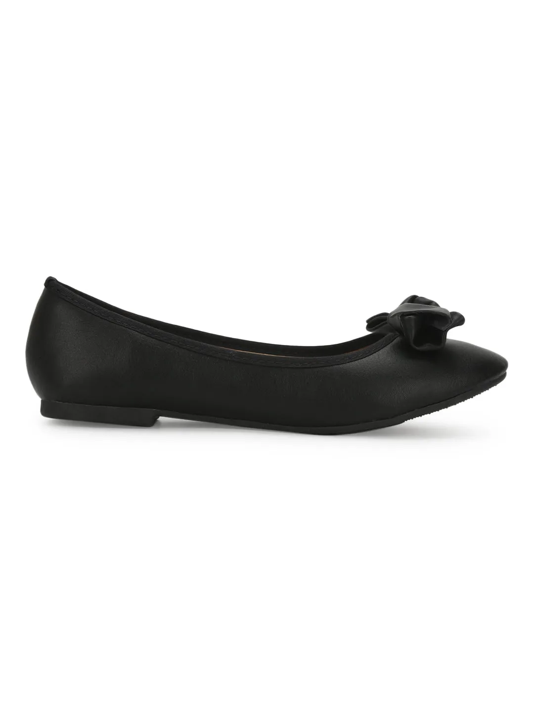 Black PU Big Bow Belly Flats