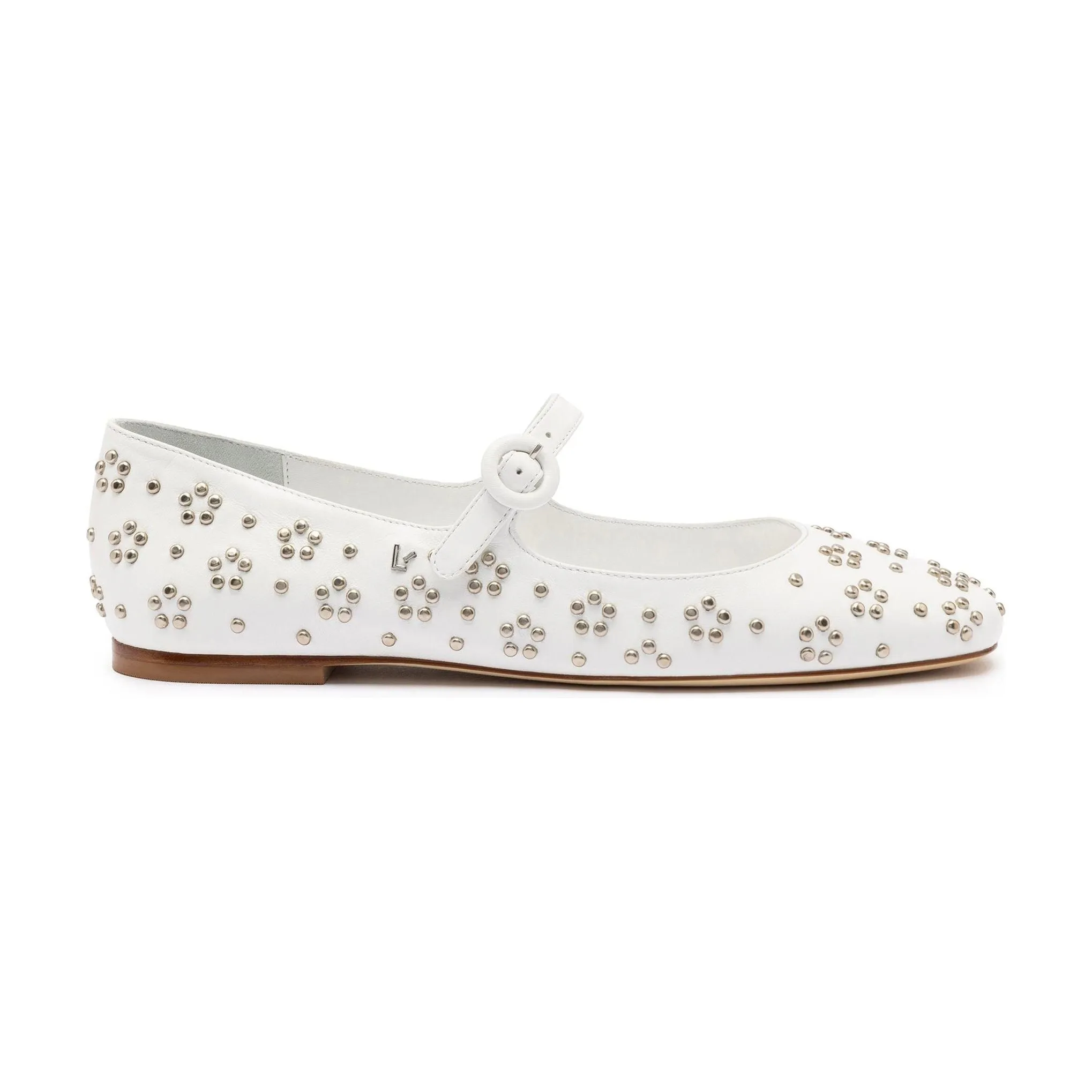 Blair Ballet Flat In White Leather and Metallic Studs