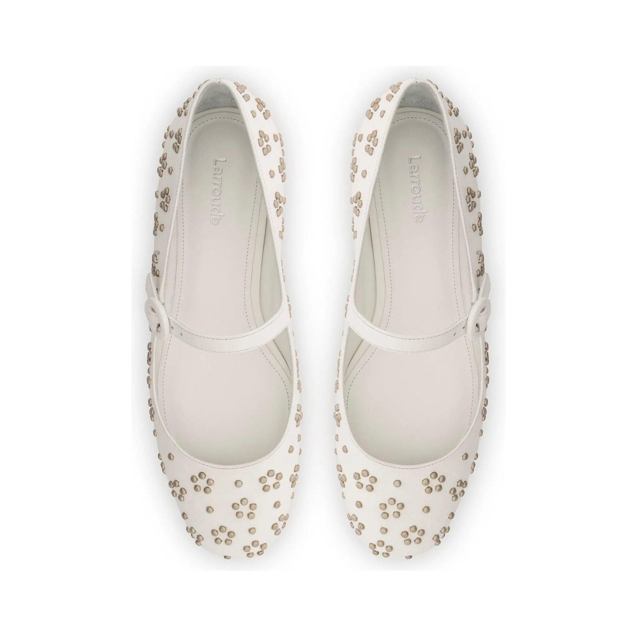 Blair Ballet Flat In White Leather and Metallic Studs