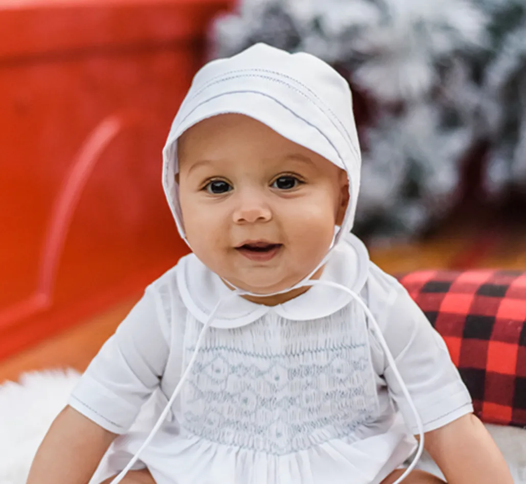 Boys White Stitched Bonnet