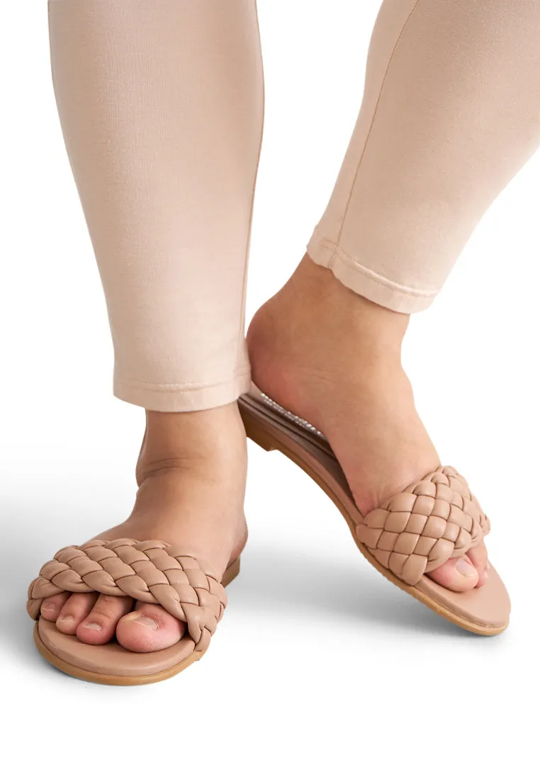 Britney Braided Design Slip On Sandals - Nude