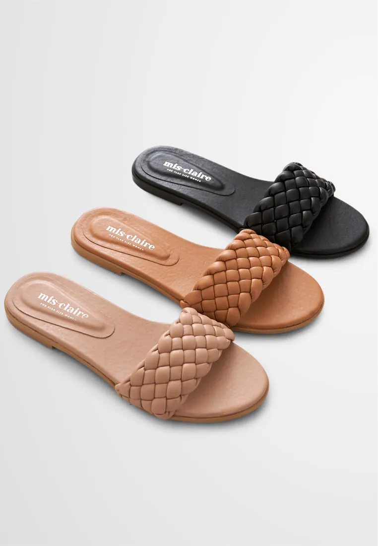 Britney Braided Design Slip On Sandals - Nude