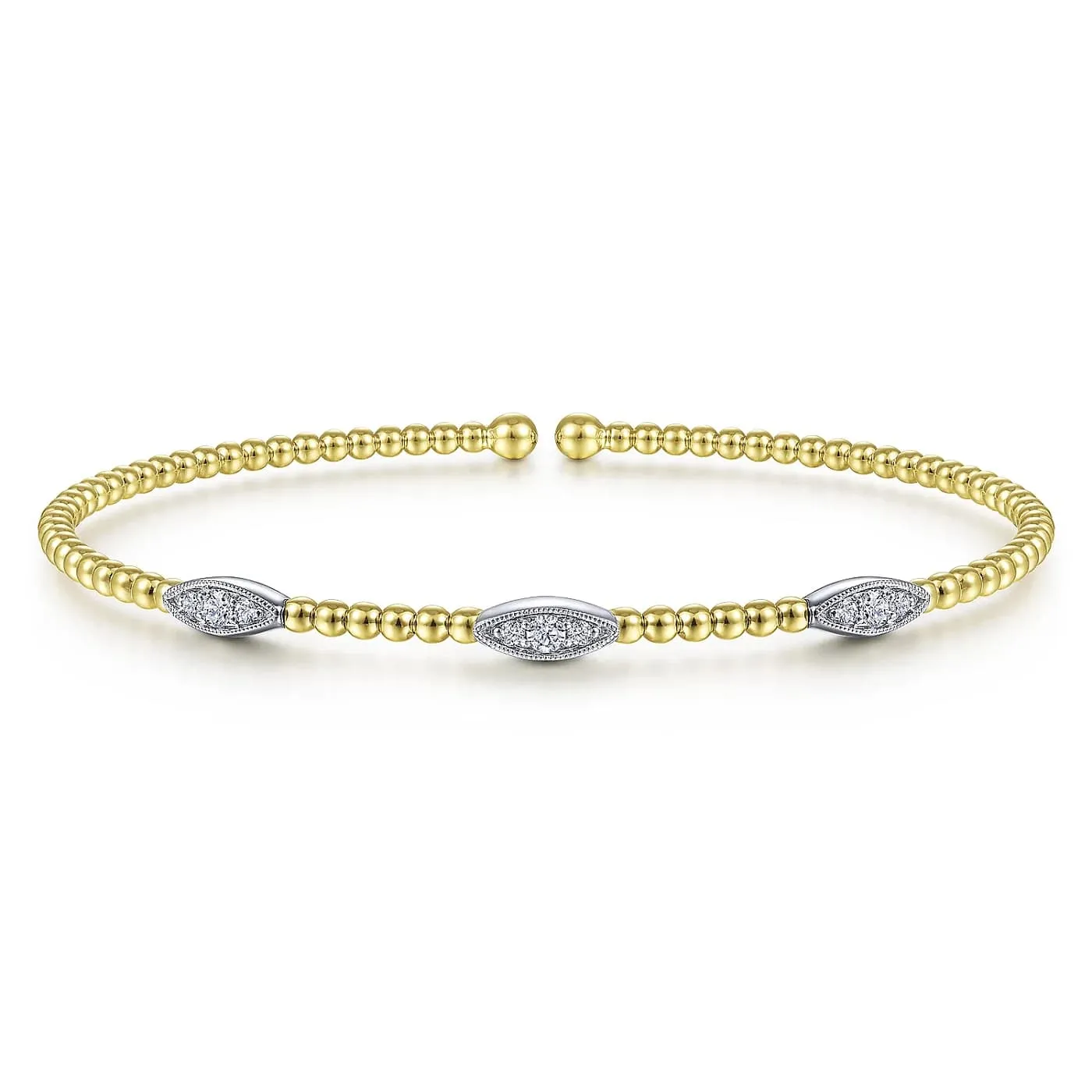 Bujukan Yellow and White Gold Diamond Marquise Station Cuff Bracelet, 0.16 cttw