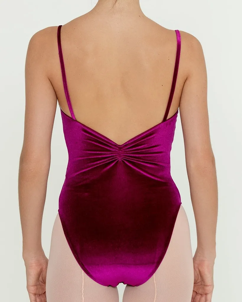 Bullet Pointe Pinch Front Velvet Camisole Leotard - Womens