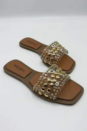 Calista Stud Embedded Strap Sliders in Clear