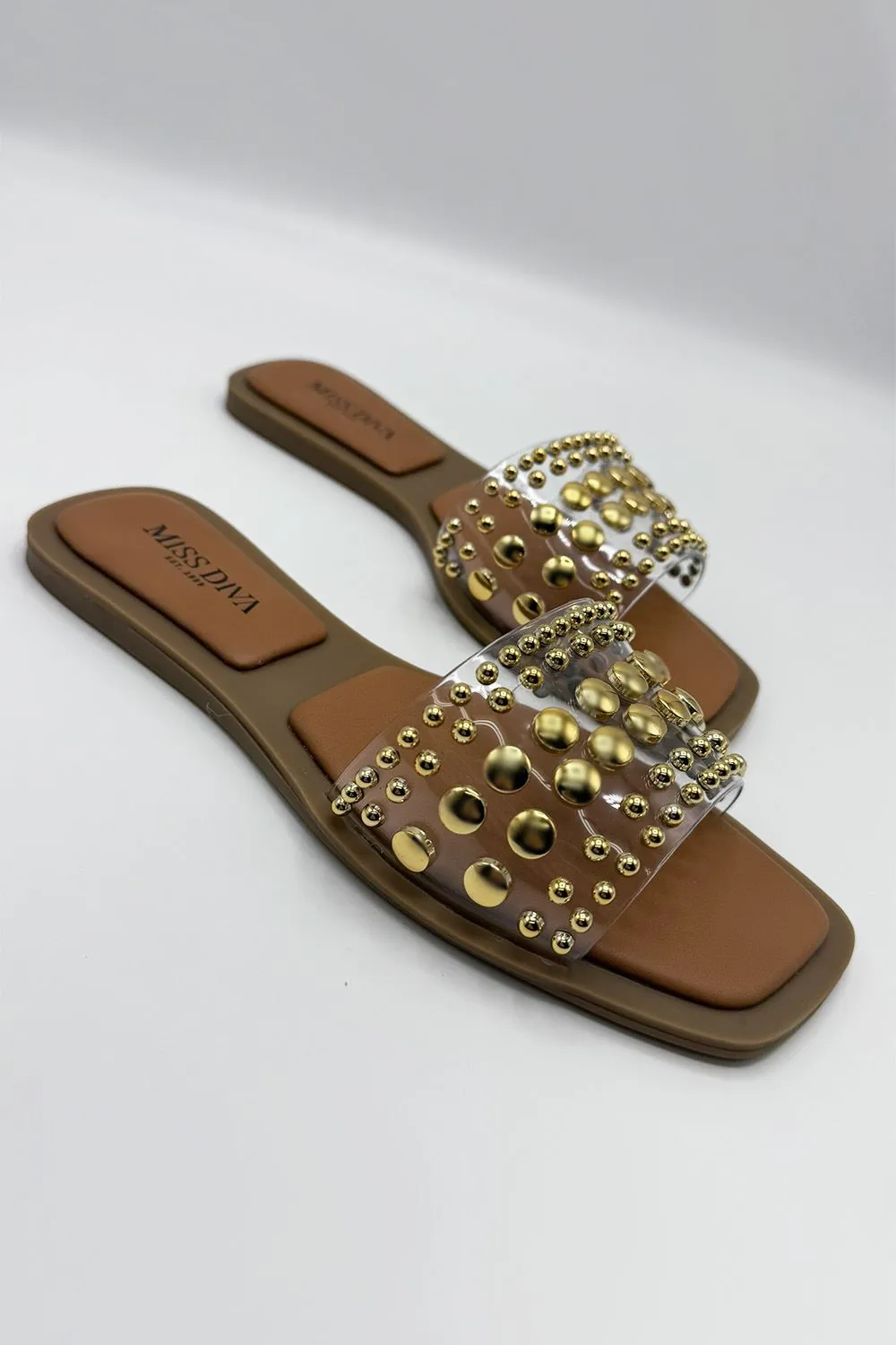 Calista Stud Embedded Strap Sliders in Clear