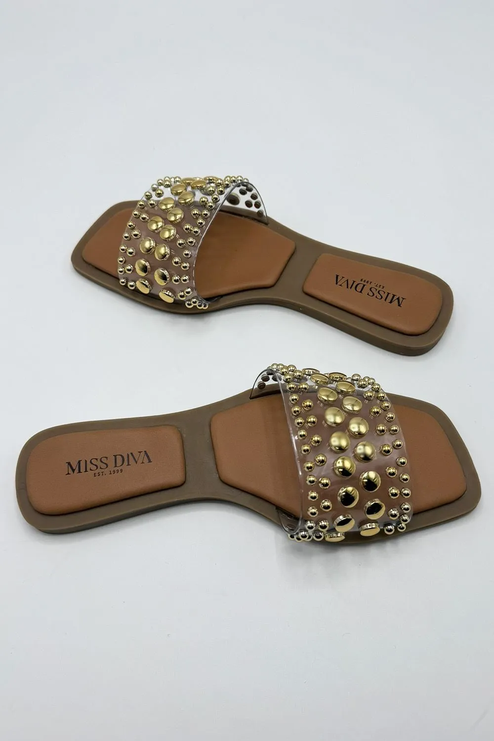 Calista Stud Embedded Strap Sliders in Clear