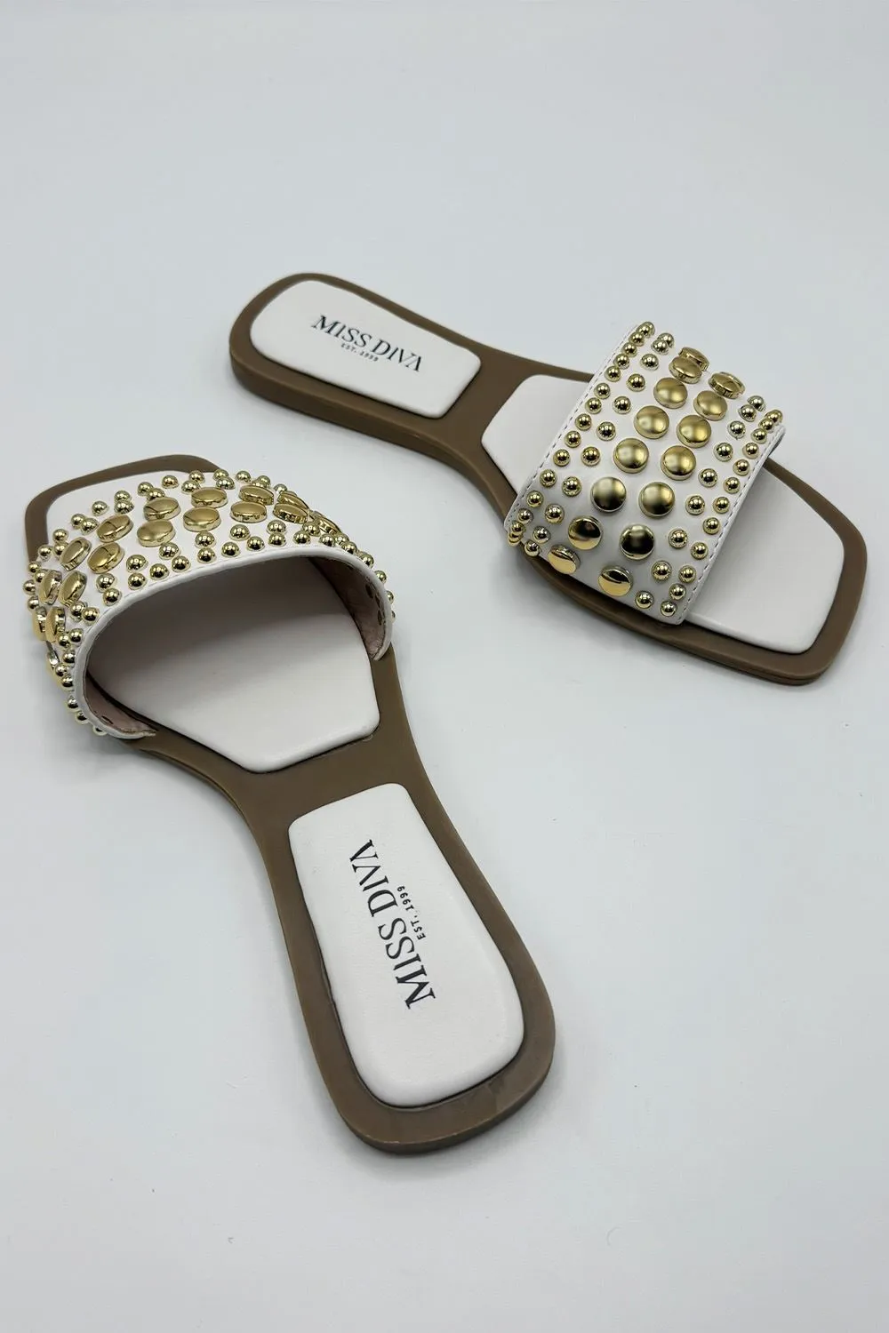 Calista Stud Embedded Strap Sliders in White