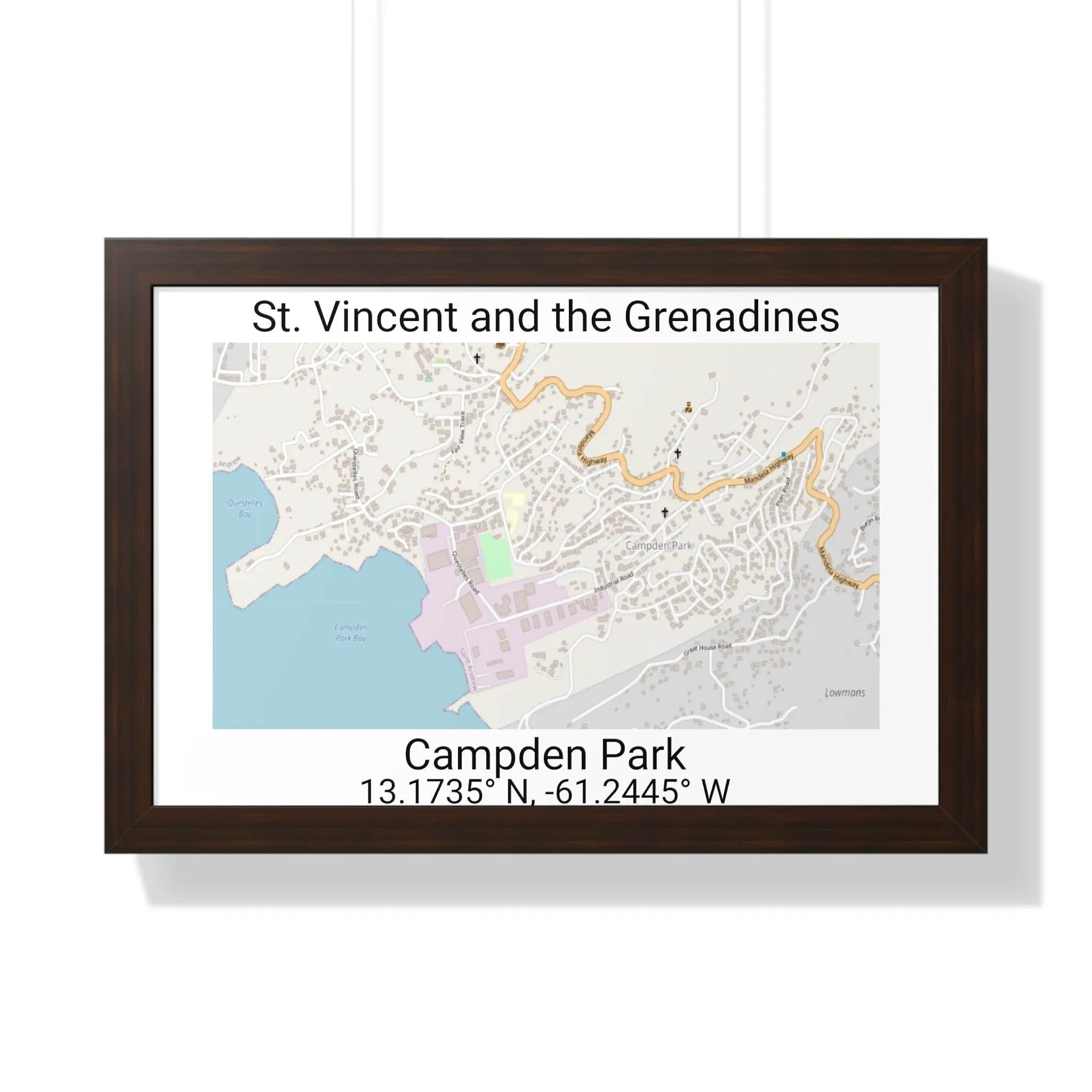 Campden Park St. Vincent and the Grenadines Map Framed Print Poster, Framed Vertical Poster Framed Horizontal Poster