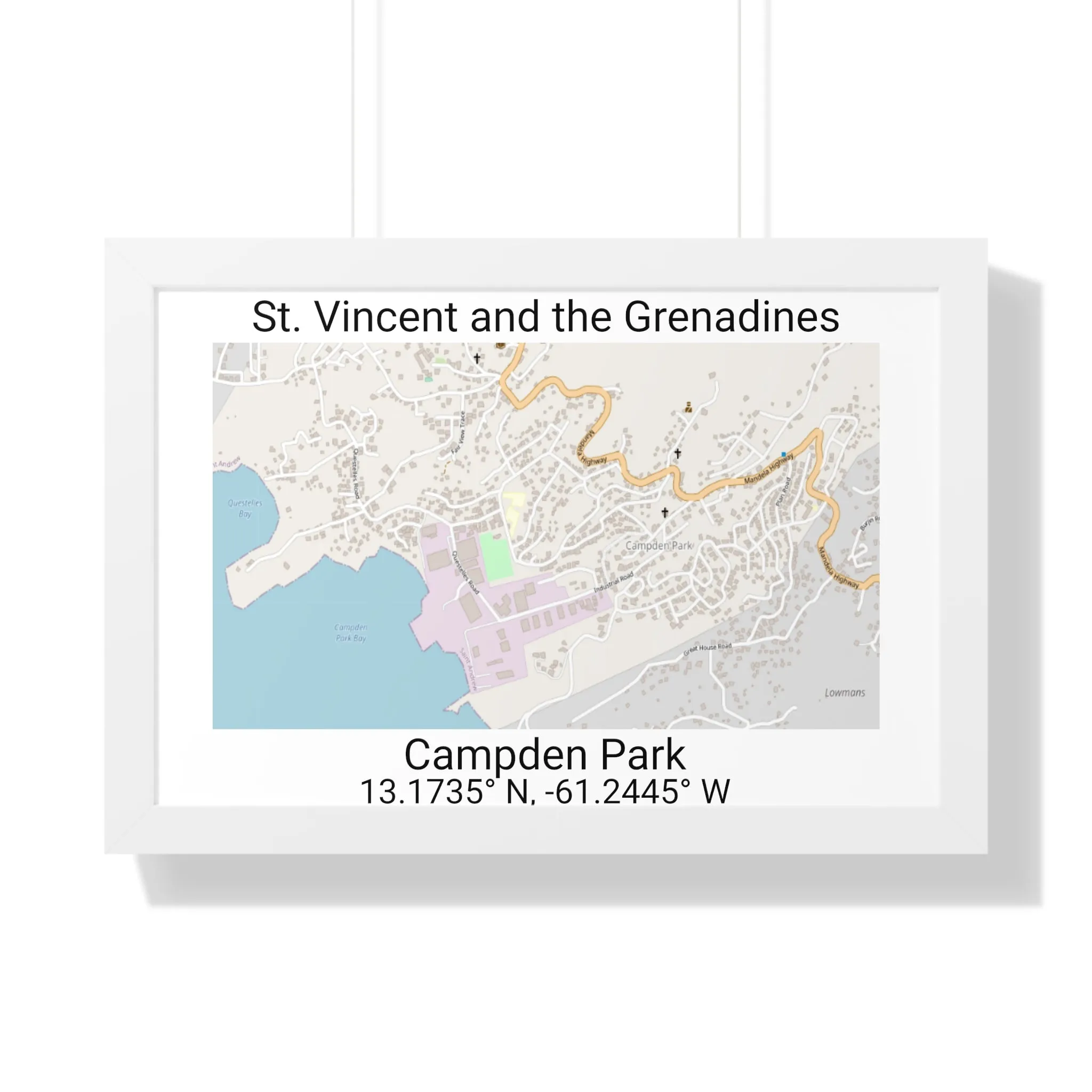 Campden Park St. Vincent and the Grenadines Map Framed Print Poster, Framed Vertical Poster Framed Horizontal Poster