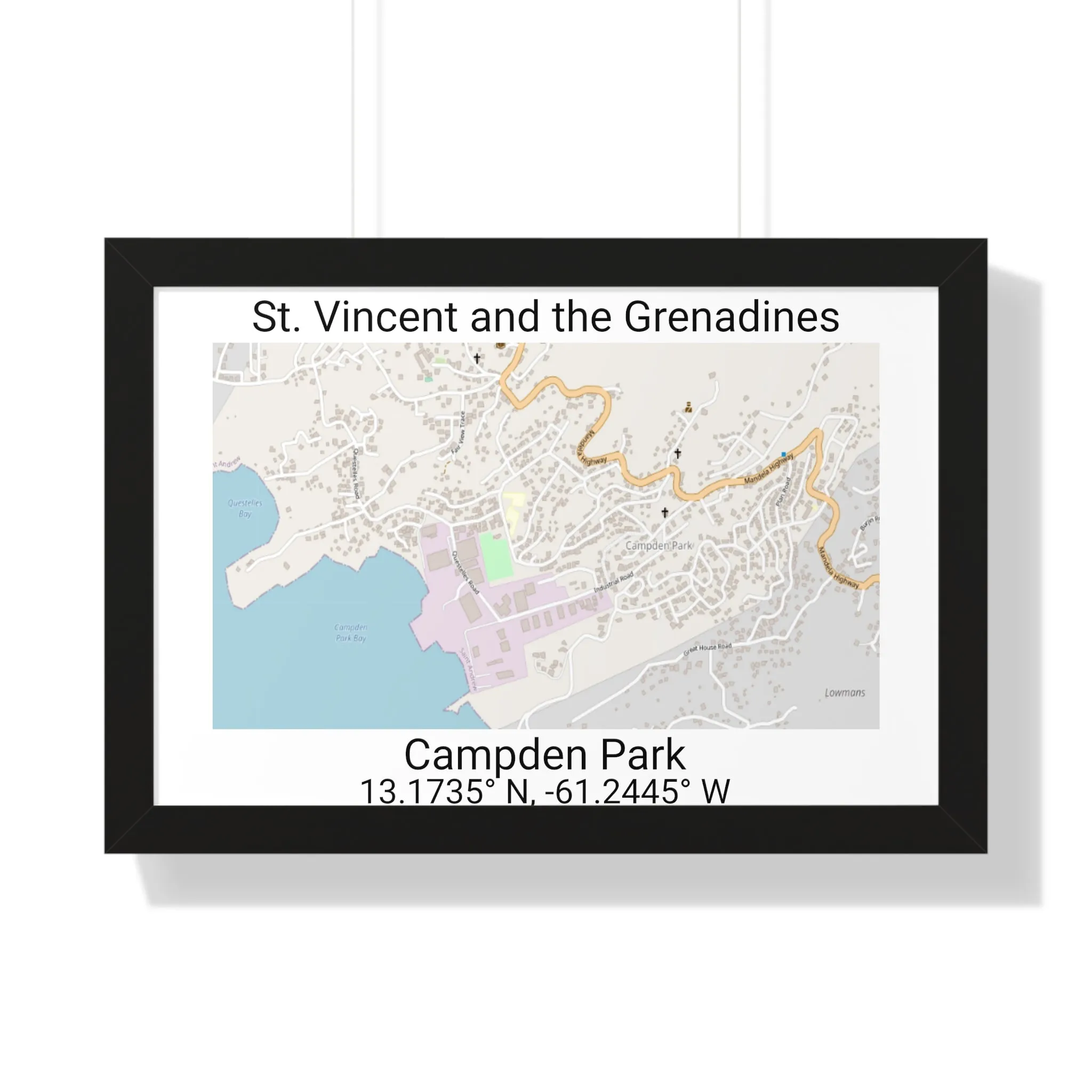 Campden Park St. Vincent and the Grenadines Map Framed Print Poster, Framed Vertical Poster Framed Horizontal Poster