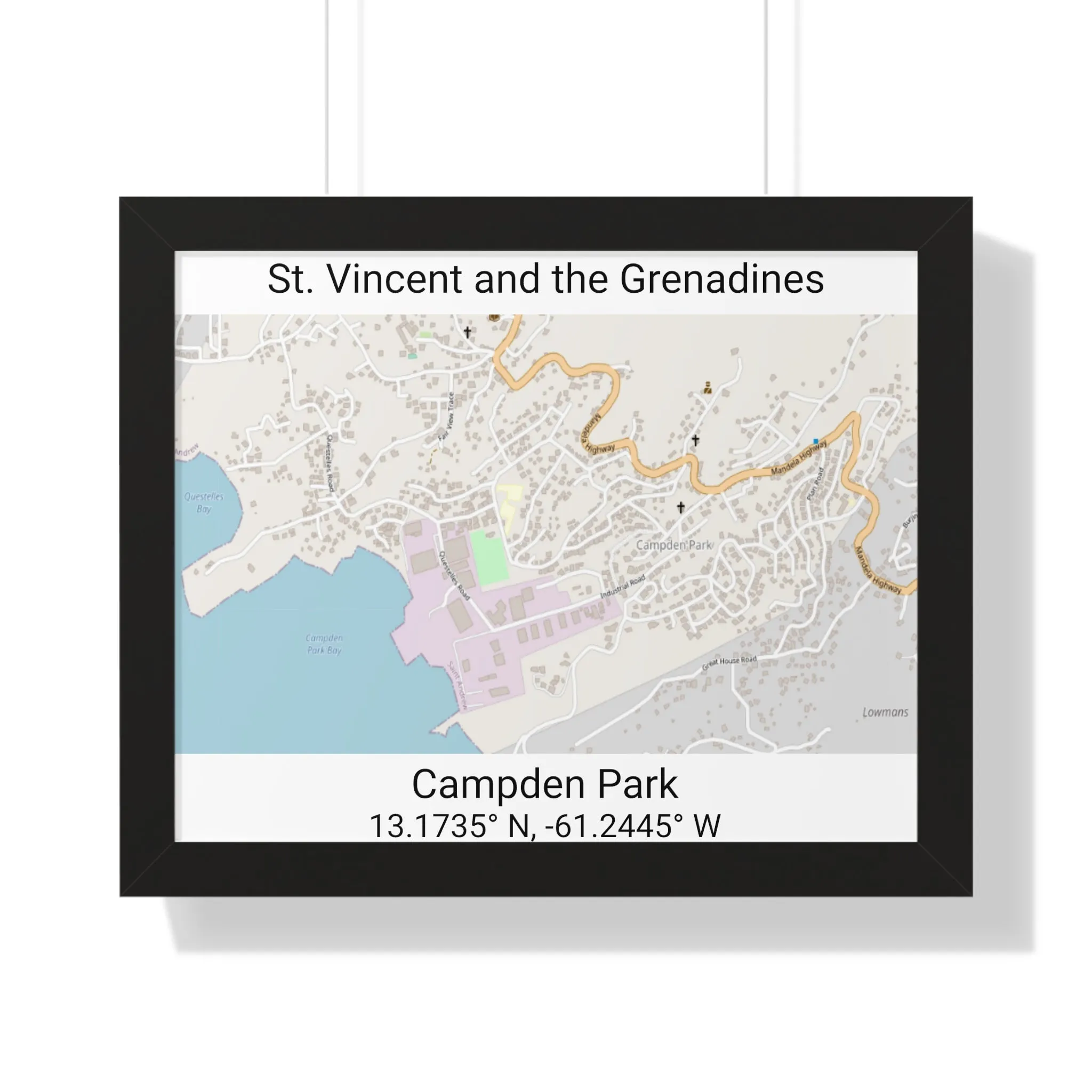 Campden Park St. Vincent and the Grenadines Map Framed Print Poster, Framed Vertical Poster Framed Horizontal Poster