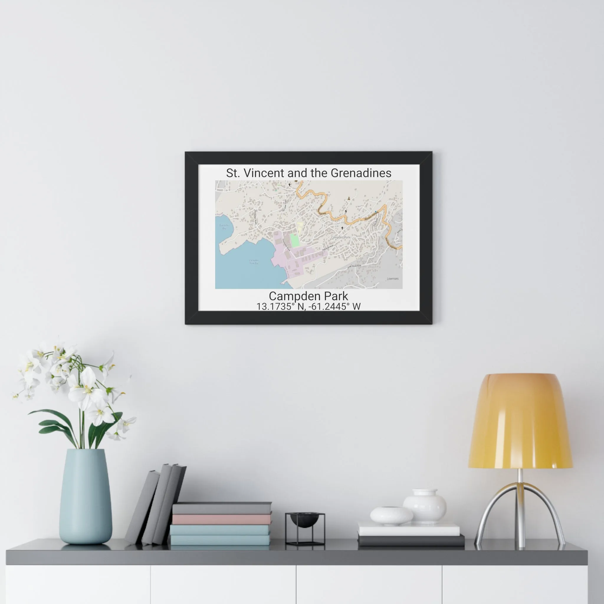 Campden Park St. Vincent and the Grenadines Map Framed Print Poster, Framed Vertical Poster Framed Horizontal Poster