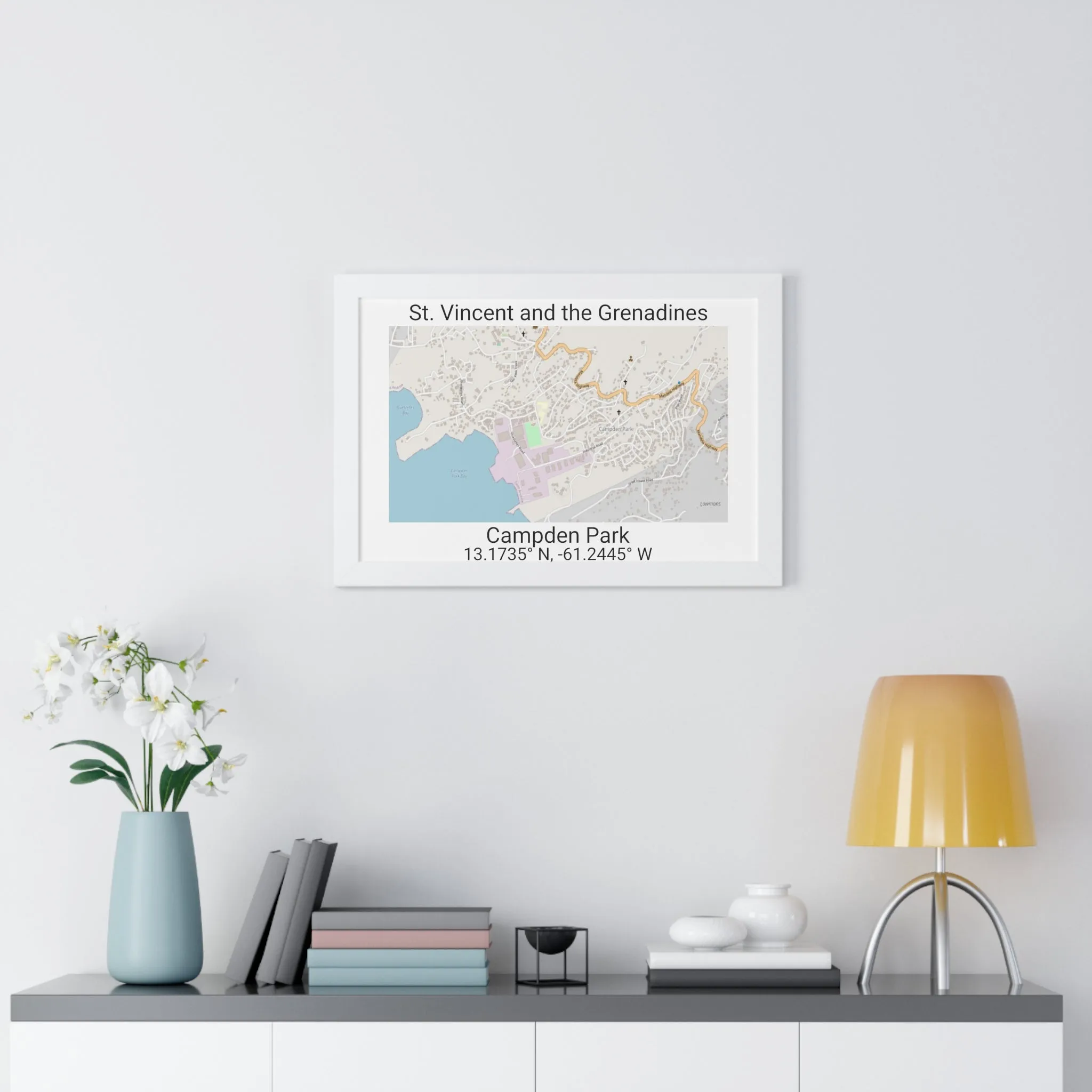 Campden Park St. Vincent and the Grenadines Map Framed Print Poster, Framed Vertical Poster Framed Horizontal Poster