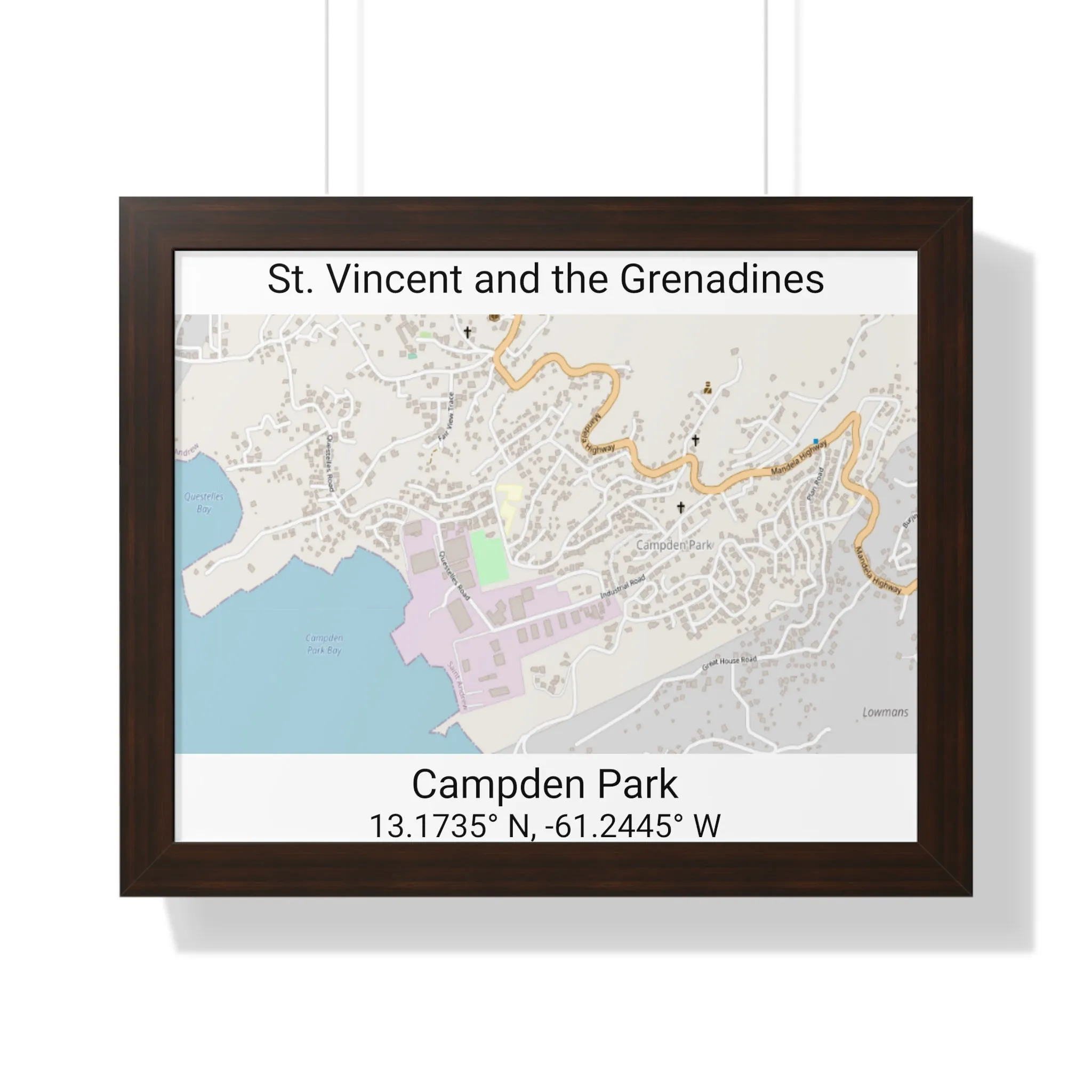 Campden Park St. Vincent and the Grenadines Map Framed Print Poster, Framed Vertical Poster Framed Horizontal Poster