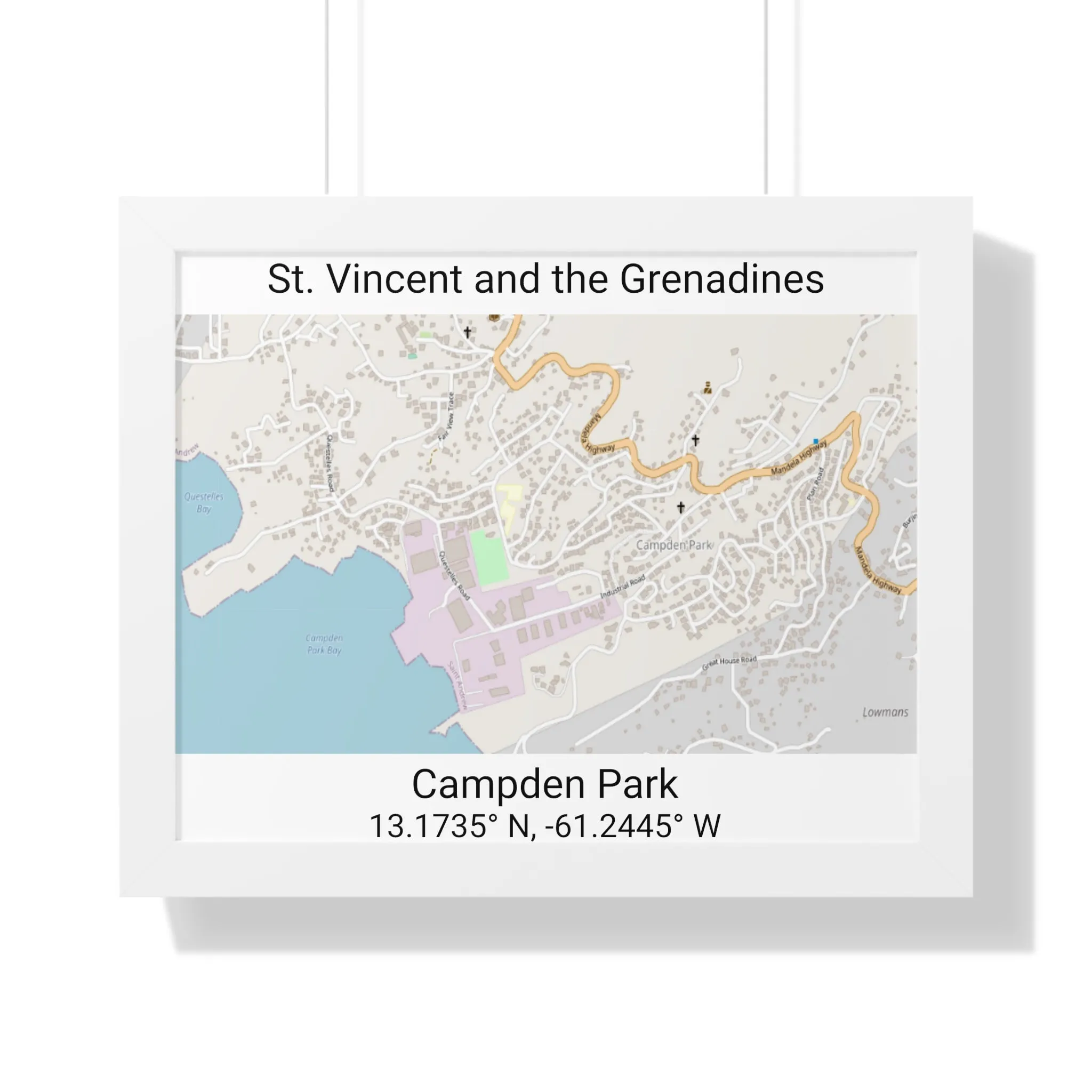 Campden Park St. Vincent and the Grenadines Map Framed Print Poster, Framed Vertical Poster Framed Horizontal Poster